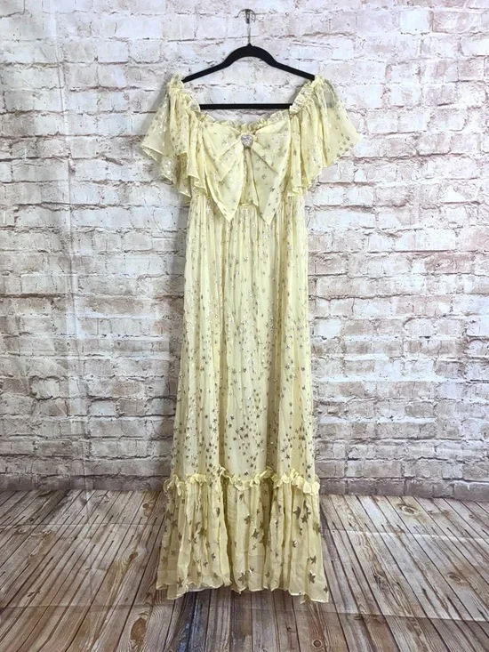 LoveShackFancy Ronny Metallic Star Maxi Dress in Sunflower Size 0 - Picture 6 of 12